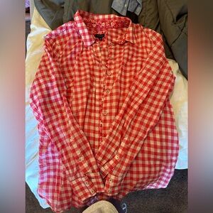 Talbots Red and White Button Down Top